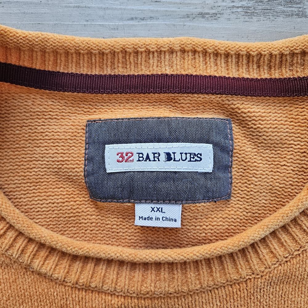 32 Bar Blues Men's Cotton Burnt Orange Pullover Crewneck Sweater XXL - Picture 2 of 6